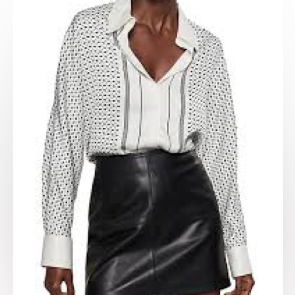 Mango Tops - Mango Satin Geometric Print Dolman Sleeve Blouse